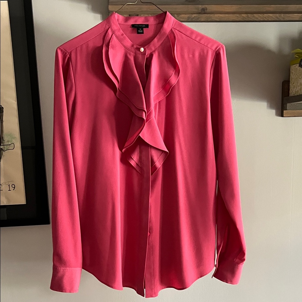 Ann Taylor Vibrant Pink Ruffle Blouse